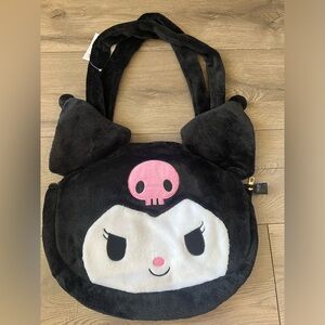 Kuromi Sanrio Plush Zippered Tote (headstock) HTF NWT